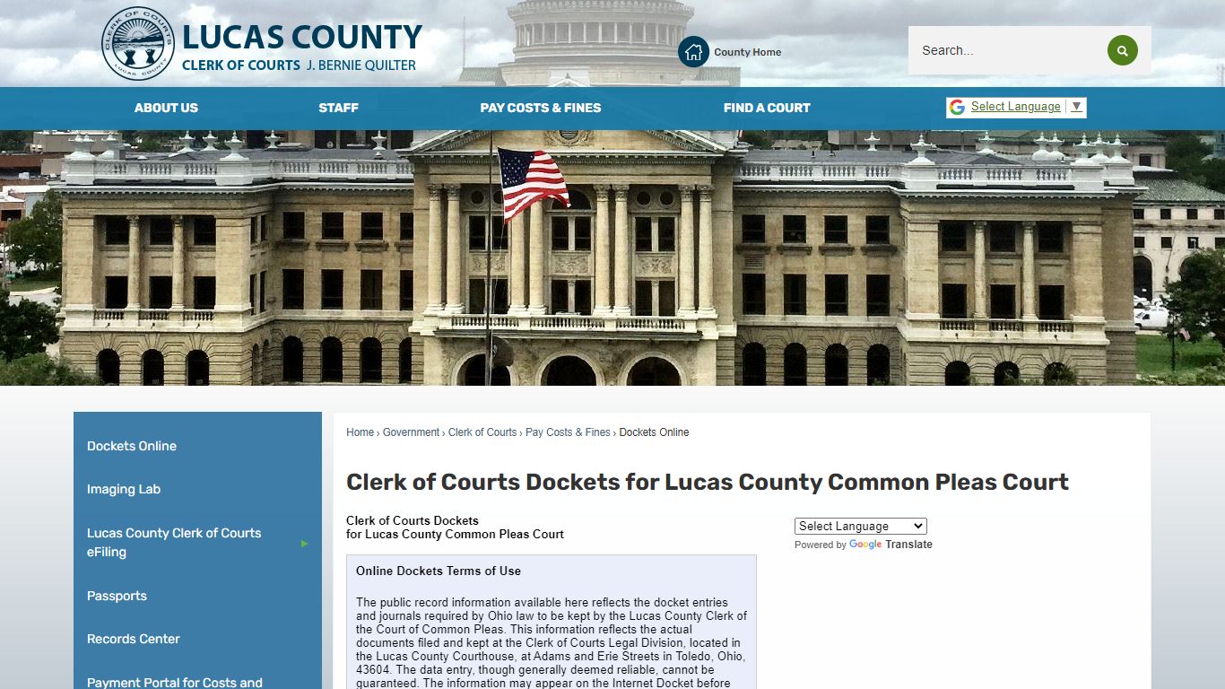 Clerk of Courts Dockets for Lucas County Common Pleas Court